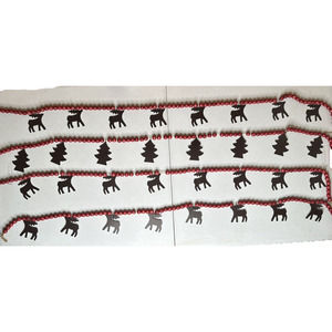 Lot 4 Red Wooden Bead Garland w/ Metal Reindeer Chistmas Trees Log Cabin Country